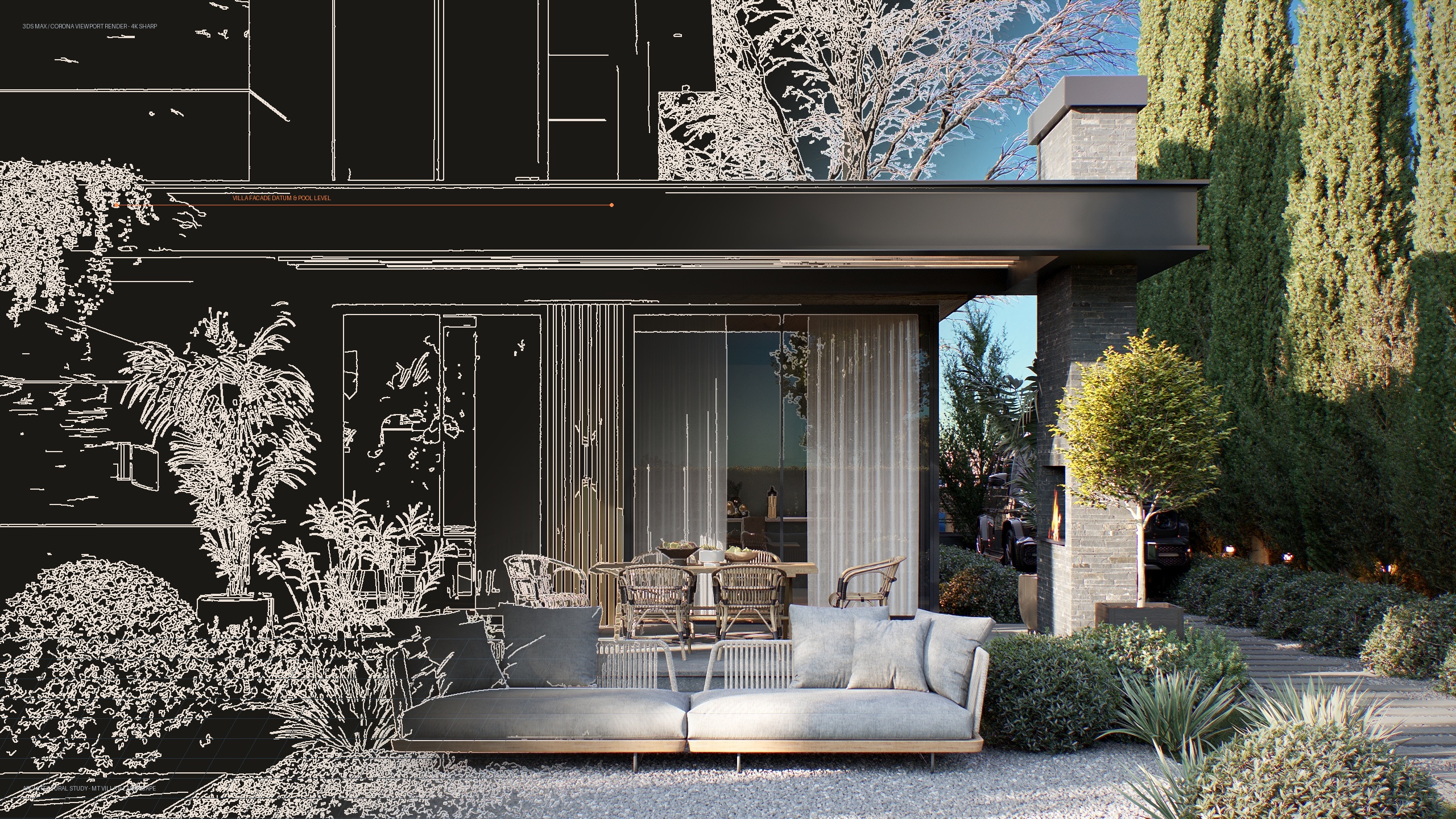 MT Villa peyzaj çizgisel CAD model ve fotogerçekçi render