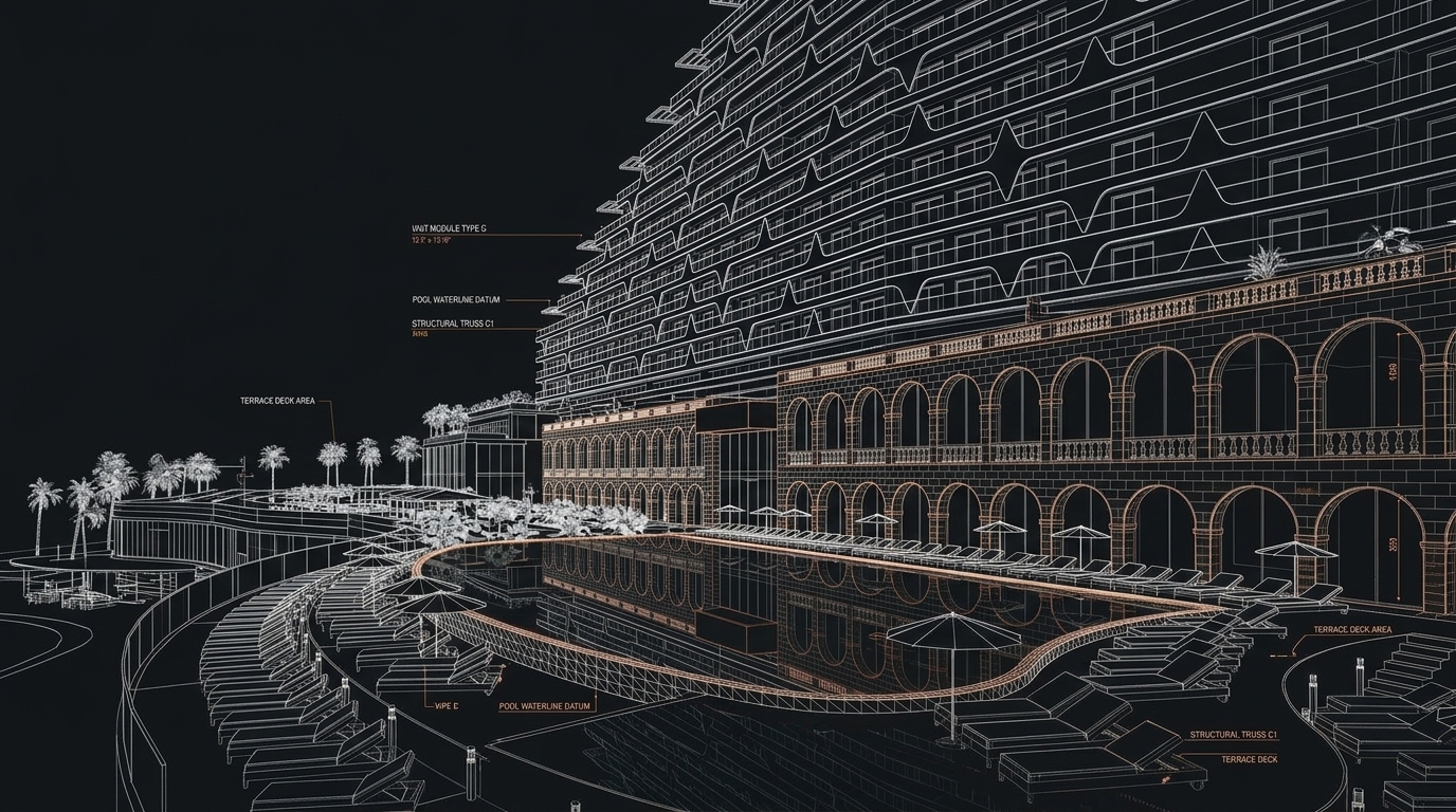 Render Studio mimari villa ve otel wireframe modelleme