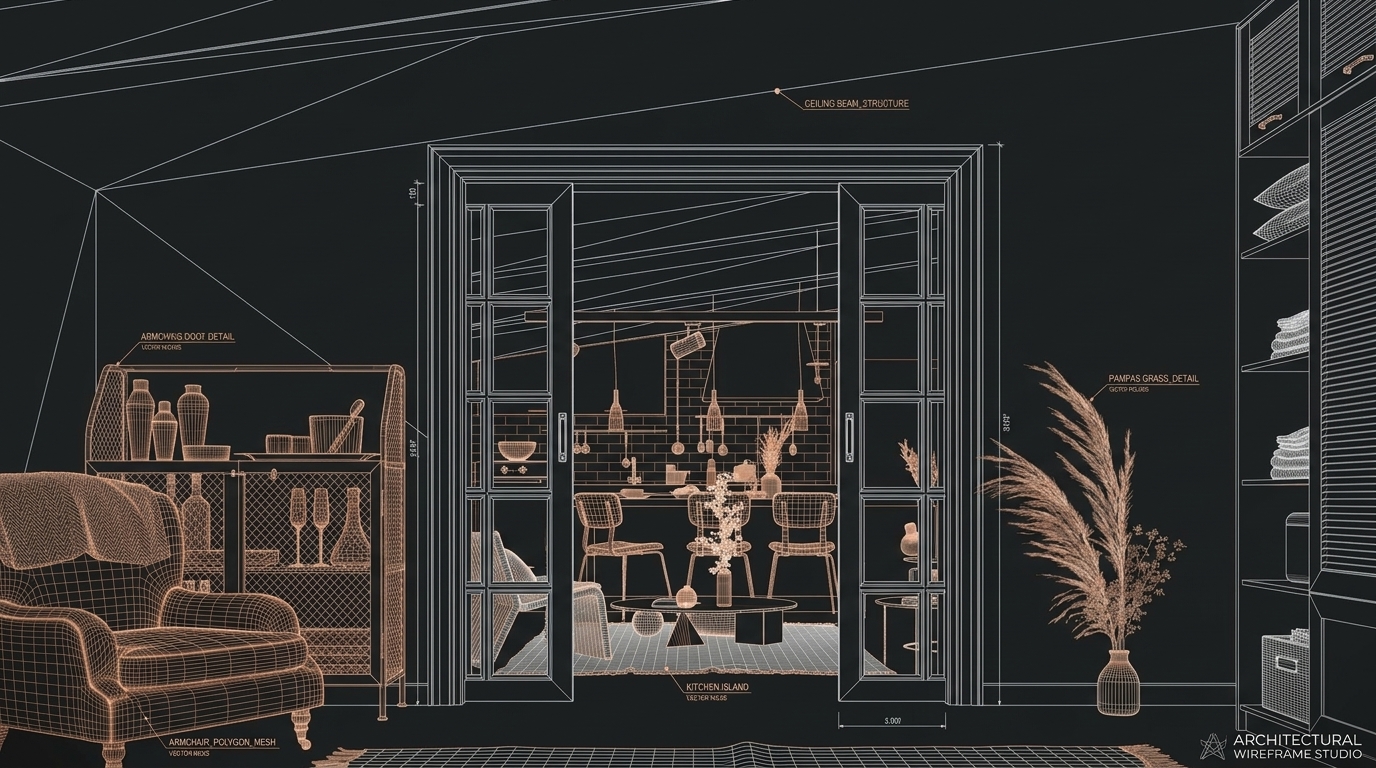 Render Studio iç mekân mimari wireframe tasarım