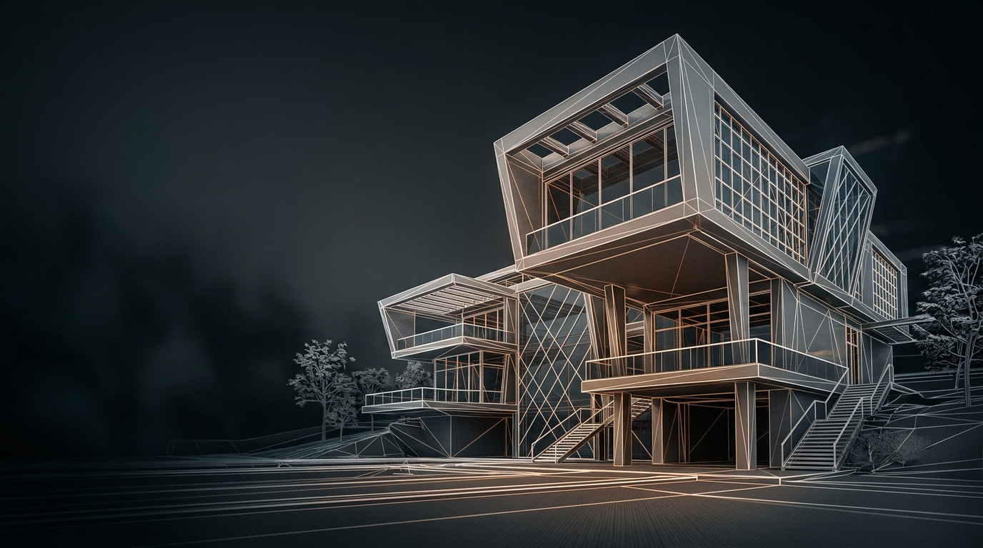 Render Studio mimari kütle ve çizgisel 3D wireframe modelleme yaklaşımı