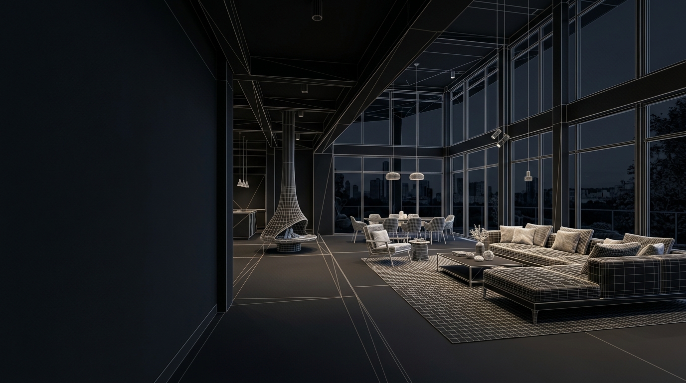 Render Studio iç mekân çizgisel geometri ve mekânsal tasarım vizyonu